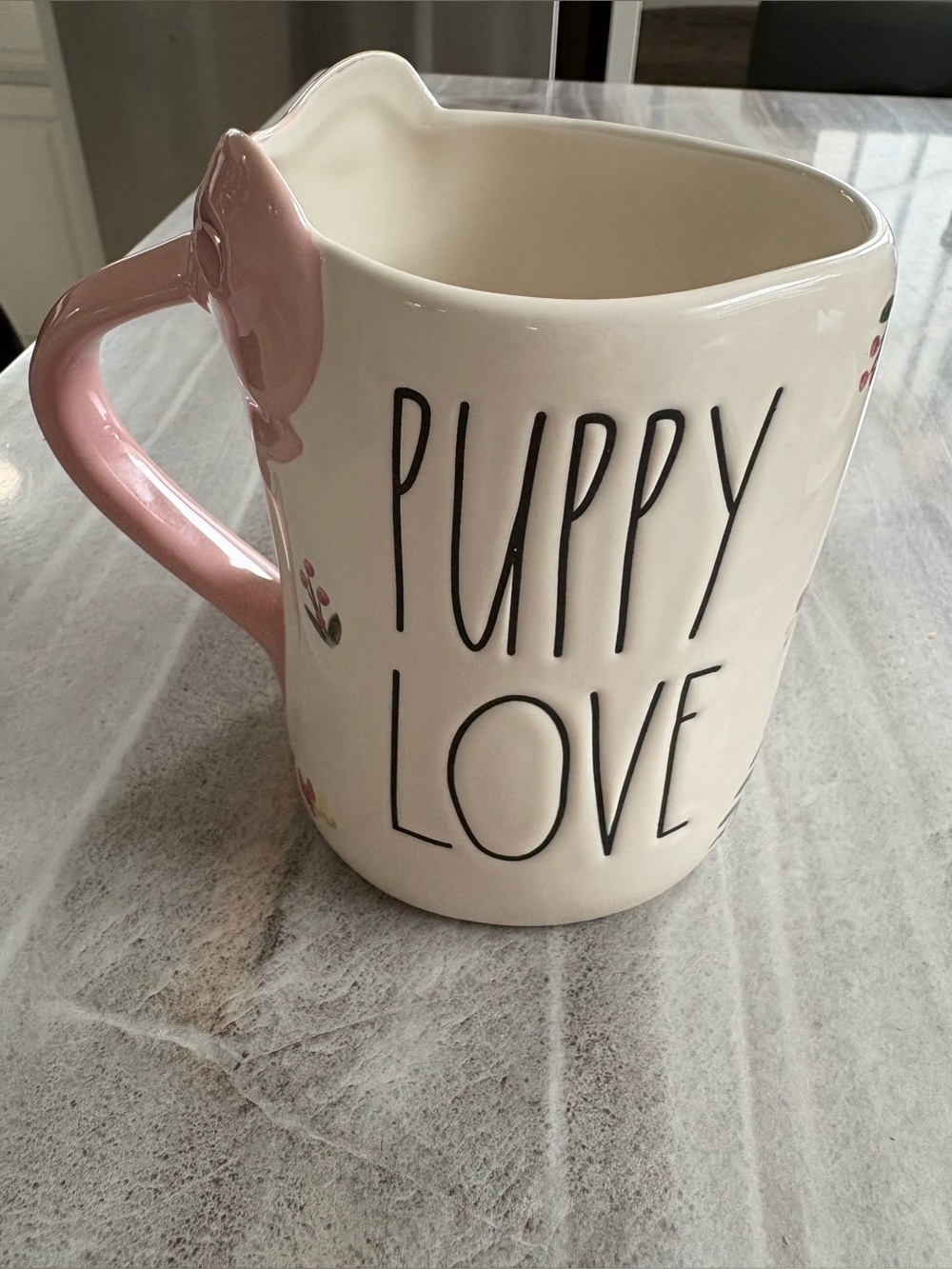 Lady and Tramp Puppy Love Rae Dunn Ceramic Mug Pink Bow White Disney